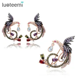 LUOTEEMI Vivid Phoenix Bird Jewelry Sets for Women Gold Plate Wedding Jewelry Luxury Multi Cubic Zirconia Micro Pave Setting H1022