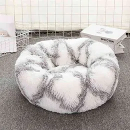 Cute Round Cat Bed House Miękkie Długie Pluszowe Kosz Pet Sleeping Bag Buppy Cat Poduszka Mata Przenośne Dostawy Łóżko 210722