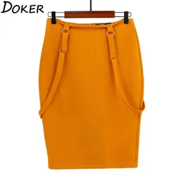 Women's Midi Pencil Skirt Summer Office Lady Bodycon Shoulder Straps High Waist Fashion Plus Size Suspender 210603