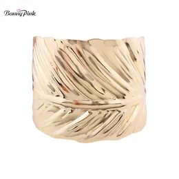 Banny Pink Chunky Lega Foglia Bracciale rigido per le donne Grande apertura in metallo Bracciale rigido Moda gioielli a mano Pulseras Bijoux Q0719