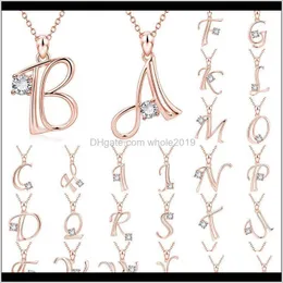 قلادات المعلقات المجوهرات تسليم إسقاط 2021 Sainio Charm A-Z Letter Cubic Zirconia Pendant ALPHABET ROSE NETLACE للنساء