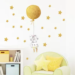 Väggklistermärken Gold Air Balloon Flower for Barn Room Baby Nursery Decorative Decals Living Sovrum