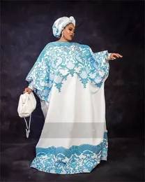 Blue Embroidery Lace Caftan Formal Evening Dresses Long Sleeves Plus Size Prom Pageant Traditional Gowns Arabic Aso Ebi Style