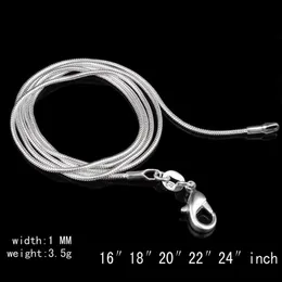 Componenti Catene a forma di serpente liscio in argento sterling 925 di alta qualità Collana Chiusure per aragosta Catena Risultati di gioielli Dimensioni 1 mm 16 pollici --- 24 pollici Dr