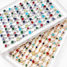 Charm 20Pcs/Lot Colorful Natural Stone Rings Solitaire Ring Zircon Band for Women And Men Mixed Style Fashion Jewelry Wedding Party Gifts Wholesale