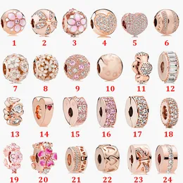 Fine Jewelry Autentyczne 925 Sterling Silver Bead Fit Pandora Charm Bransoletki Rose Gold Glitter Eleganckie Silikonowe Charms Łańcuch Bezpieczeństwa Wisiorek Koraliki DIY