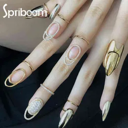 Gotisk nagelring för kvinnor Tjejer Trendiga Lysande Kristall Metall Linje Tunn Fingertip Skyddskåpa Ringar Kvinnor Punk Smycken 1PC G1125