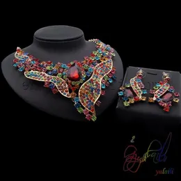 Örhängen Halsband Yulaili Modell Färgglada Cubic Zircon Koppar Kvinnor Kristall Två Smycken Sets