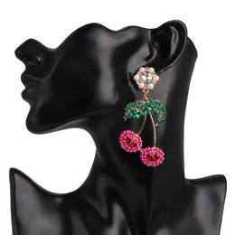 Moda Słodka Wisiorek Dziewczyna Gift Koreański Biżuteria Wiśnia Owoce Proste Kolczyki Kryształowe Dla Kobiet Dynda Kolczyki