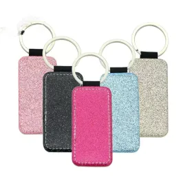Sublimation Blanks Keychain Glitter Keychain PU Leather Keychain Heat Transfer Keyring Round Heart Rectangle Square can custom 0222