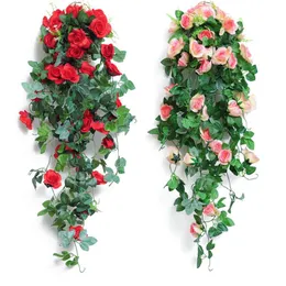 Ghirlande di fiori decorativi Pianta artificiale Rosa Vite di seta Decorazione della casa Accessori Camera Ufficio Fase Matrimonio Mariage Cesto appeso De