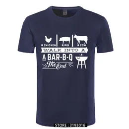 鶏の豚牛はバーベキューバーベキューのおもしろTシャツ男性夏の綿原宿半袖O首の街頭ブラックTシャツ210706