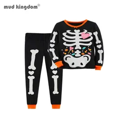 Mudkingdom Cadılar Bayramı Giyim Setleri Erkek Kız Parti Kostüm Çocuk Parlayan Nightware İskelet Hayalet Pijama 210615