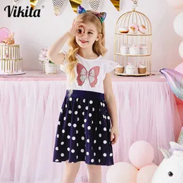 Vikita Kids Cotton Dress Girl Toddlers 여름 ​​Vestidos Girls 폴카 도트 드레스 어린이 나비 옷 어린이 캐주얼 드레스 Q0716