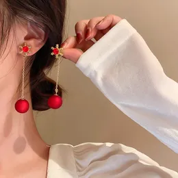 Koreanischen Stil Schneeflocke Rote Kugel Lange Ohrringe Für Frauen 2021 Neue Schmuck Brincos Weihnachten Geschenke