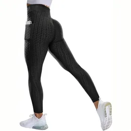 Jianweili Push Up Legginsy Kobiety Boczne Kieszenie Fitness Anty Cellulit Legginsy Femme Siłownia Spodnie Oddychające 211014