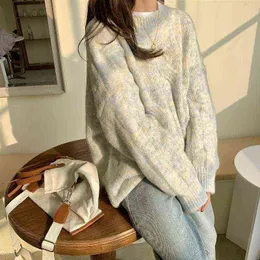 Förtjockad höst och vinter ny koreansk stickad topplös mild söt vind pullover främmande stil lata tröja kvinnlig tröja y1110