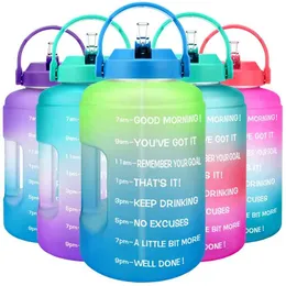 BuildLife Gallon Water Bottle with Straw Motivational Time Marker BPA Free Wide Mouth Leakproof Mobile Holder Handle Travel Jug 210907