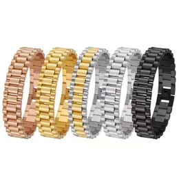 Hot Fashion 15mm Luxury Mens Womens Watch Chain Watch Band Bracelet Hiphop Gold Silver Stainless Steel Watchband Strap Bracelets Cuff Bangles Jewelry