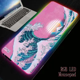 Mrgbest Great Wave Krajobraz RGB Gaming Computer Mousepad Duży Big Gamer Desk Mouse Mysz LED Kreza Pad Podświetlana Klawiatura Myszy Mat