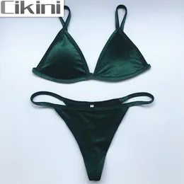 Cikini sammet bikini set varumärke stil strand baddräkt kvinnor sexig sport baklöst solid färg summe 210629