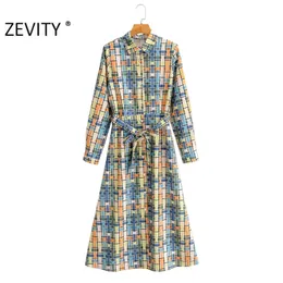 Autumn Women Vintage Contrast Color Stampa a quadri Sahes A Line Shirt Dress Office Ladies Chic Long Sleeve Vestido DS4593 210420