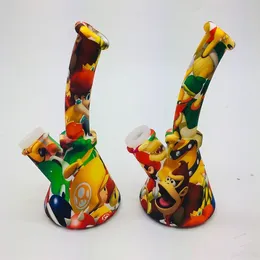 Bong de silicone de 6,5 polegadas Bong Bong Beaker Fumar Water Pipes Rigs Cartoon Camuflagem Color Design com Silicones Downstem 14mm feminino Inbreakable Oil Rig Bongs Glass Bowl