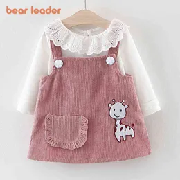 Bear Leader baby girl dress set t-shirt toppar tecknad giraff klänning baby flicka prinsessan kläder tjejer långärmad 2pcs kostym y220310