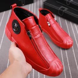 High Top Sutures Double Safety Celebrity Casual Fashionable Male Martin Shoes Red With Veet Side Zipper Board Shoe V1.17
