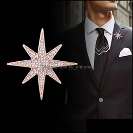 Pins, Brooches Jewelry High Grade Metal Star Brooch Rhinestone Crystal Badge Mens Suit Shirt Lapel Pin Cardigan Cor Fashion For Drop Deliver