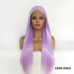 Synthetic Lacefrontal Wig Simulation Human Hair Lace Front Wigs 12~26 inches Long Straight Perruques Purple Color 1959-2403