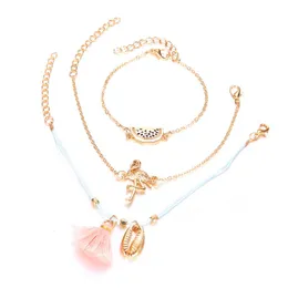 Charmarmband Set Women Girls Tassel Jewelry Multilayer Link Chain Gold Color Shell Bird Watermelon Armband Handtillbehör 3 st