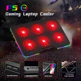 Coolcold RGB Aydınlatma Oyun Tarzı 6 Fanlar LED Ekran 12-15.6 inç Dizüstü Soğutma Pedi Cep Telefonu Tutucu