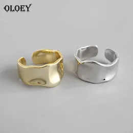 Cluster Rings OLOEY Authentic 925 Sterling Silver Korean Adjustable Ring Fine Jewelry Simple Irregular Concave-convex Open Women YMR793