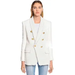 Hohe qualität neueste mode 2021 designer blazer frauen schal kragen doppelt breasted lion buttons quaste t jacke über mantel x0721