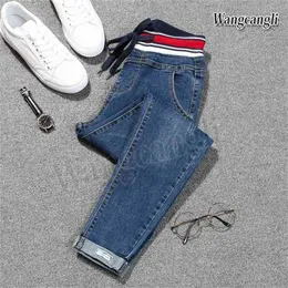 Vår jeans för kvinnor stor storlek 5xl fötter harlan jeans taille haute femme utländska nio byxor gratis 013 # 210708