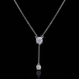 Romantisk Lång Lab Diamond Pendant Real 925 Sterling Silver Party Bröllop Pendants Kedja Halsband för Kvinnor Bridal Charm Smycken