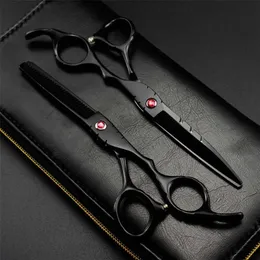 Professionell Japan 440c 5.5 '' 6 Röd pärla svart klippa hår sax skärande frisör frisyr tunna saxar frisör 220125