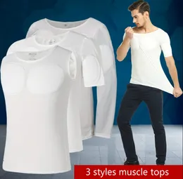 Canottiera muscolare da uomo Body Building Forte pettorale imbottito Shaper morbido potenziatori intimo sexy bianco Prayger xl253O