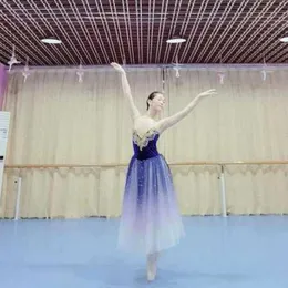 Professionell lång balett tutu klänning gradient blå ballerina vuxna barn kostymer fest dans kvinnor flickor scen slitage