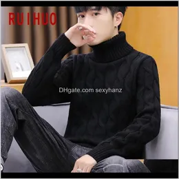 Tröjor Apparel Drop Leverans 2021 Ruihuo Solid Stickad Tröja Kläder Mens Pull Turtleneck Men Kläder Pullover Höst Vinter M-3XL 9PXUK