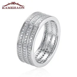 Kameraon Sharling Silver 925 Ювелирные Изделия Женские Кристалл Широкое кольцо Сияющий Имитации Алмазной Личности Прекрасное Silverware Женский Подарок 211217