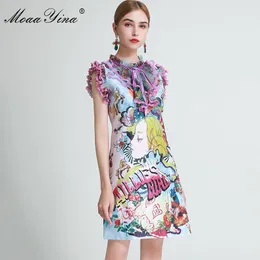 Мода дизайнерское платье летние женские платья оборками абстрактные цветочные печать платья милая 210524