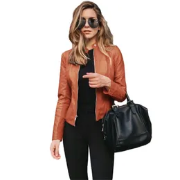 Allukasa Women Bike Coat PU Leather Outwear Zipper Outfit Spring Autumn WomeFashion Short Thin Female Jacket 211223