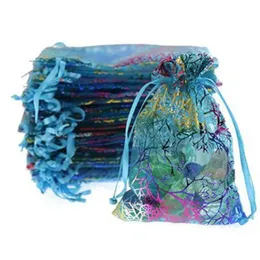 Coralline Organza Drawstring Jewelry Packaging Pouches Storage Bags Party Candy Wedding Favor Gift Bag Design Sheer with Gilding Pattern RH4510