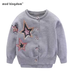 Mudkingdom små tjejer cardigan tröja sparkly paljetter söta stjärnor barn toppar våren 210615