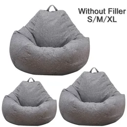 Large Small Lazy Sofas Cover Chairs without Filler Linen Cloth Lounger Seat Bean Bag Pouf Puff Couch Tatami Living Room 211102