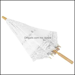 Paraplyer hushållsundersökningar hem trädgård sol paraply bomull broderi brud vit elfenben spets parasol dekorativa för bröllop droppe delive