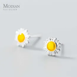 Pendientes de tuerca de flor de sol para mujer, Plata de Ley 925, bonita planta esmaltada, joyería llamativa, moda Oorbellen 210707