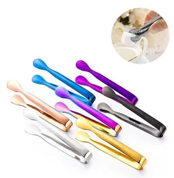 Stainless Steel Bar Cube Clip Ice Tong Bread Food BBQ Clips Barbecue Clamp metal thicken Sugar Tongs Tool Kitchen Accessories 7colors wmq1040